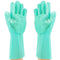 Magic Dishwashing Cleaning Sponge Gloves Reusable Silicone Brush Scrubber Gloves Heat Resistant for Dishwashing Kitchen Bathroom Cleaning Pet Hair Care Car Washing (Green)