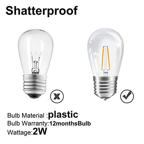 addlon LED Outdoor String Lights 48FT with 2W Dimmable Edison Vintage Plastic Bulbs and Commercial Great Weatherproof Strand - UL Listed Heavy-Duty Decorative LED Café Patio Light, Porch Market Light