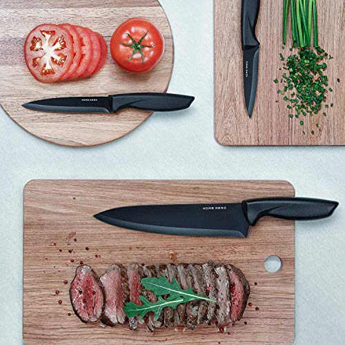 Stainless Steel Knife Set with Block - 13 Kitchen Knives Set Chef Knife Set with Knife Sharpener, 6 Steak Knives, Bonus Peeler Scissors Cheese Pizza Knife and Acrylic Stand by Home Hero