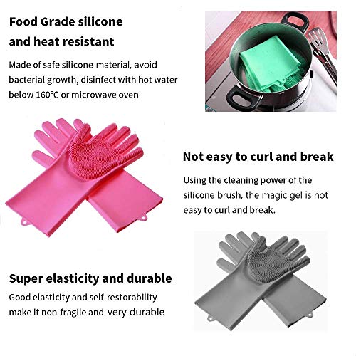 Magic Dishwashing Cleaning Sponge Gloves Reusable Silicone Brush Scrubber Gloves Heat Resistant for Dishwashing Kitchen Bathroom Cleaning Pet Hair Care Car Washing (Green)