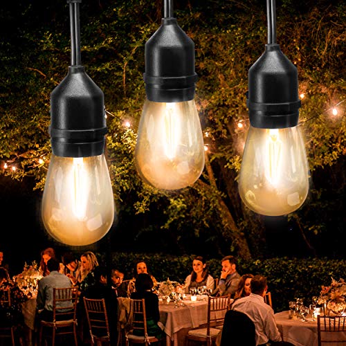 addlon LED Outdoor String Lights 48FT with 2W Dimmable Edison Vintage Plastic Bulbs and Commercial Great Weatherproof Strand - UL Listed Heavy-Duty Decorative LED Café Patio Light, Porch Market Light
